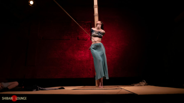 woman tied semenawa traditional japanese rope bondage kinbaku shibari Hashira