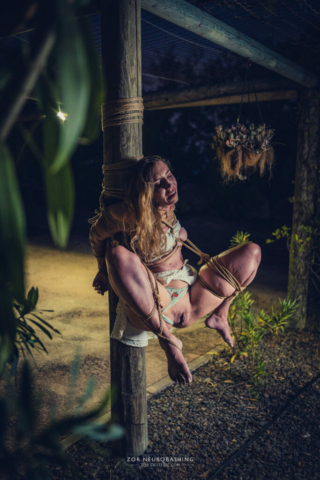 Abandoned girl in white dress, exposed at a pole, Kinbaku, Shibari, Japanese Rope Bondage, Semenawa