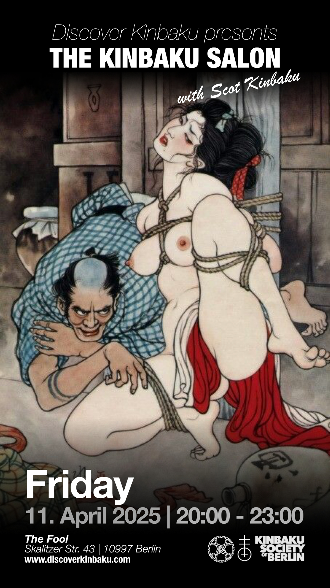 Woman in shibari, symbolising the invitation for a Kinbaku Salon