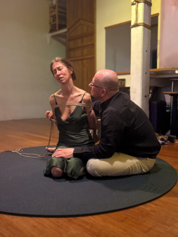 Natasha NawaTaNeko and Alexander MA performing Semenawa Kinbaku Shibari in Temple NYC