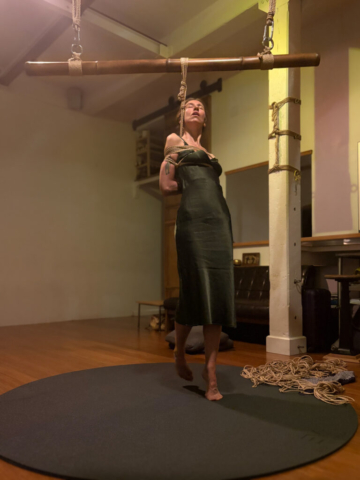 Natasha NawaTaNeko and Alexander MA performing Semenawa Kinbaku Shibari in Temple NYC