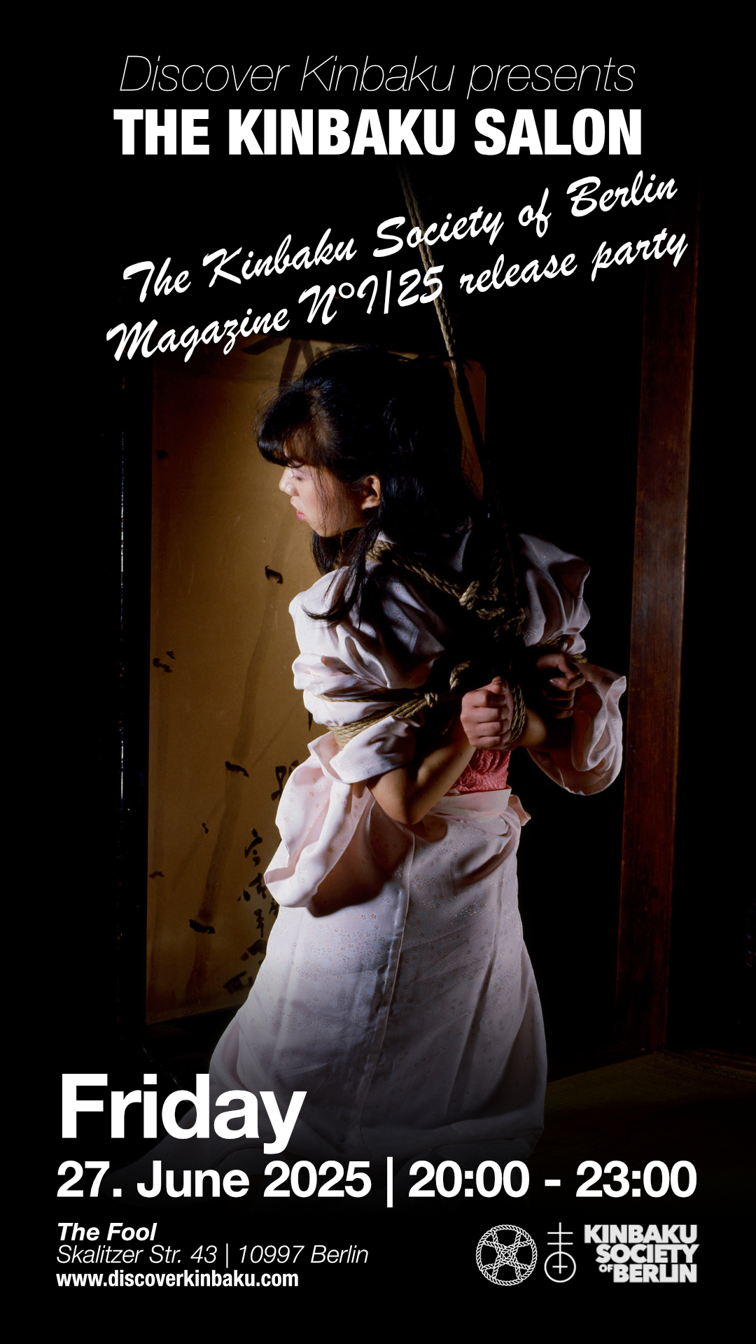 Woman in shibari, symbolising the invitation for a Kinbaku Salon