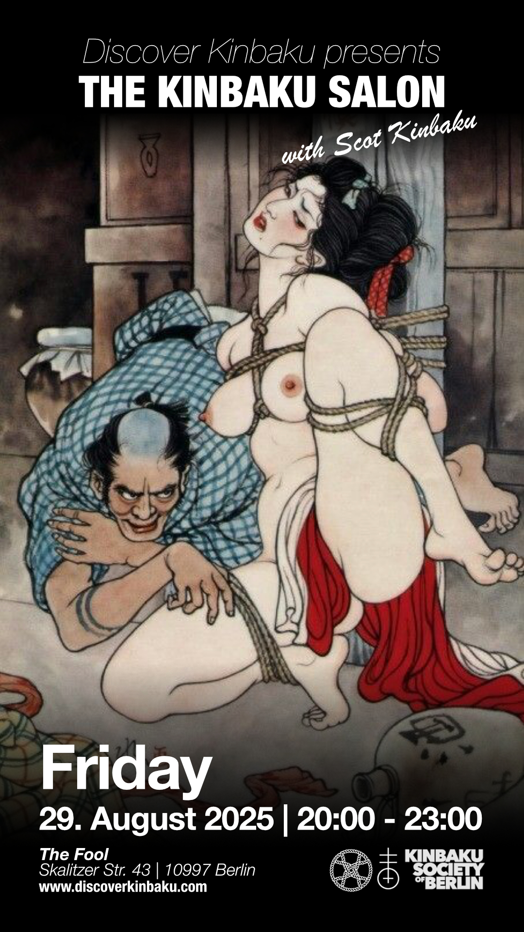 Woman in shibari, symbolising the invitation for a Kinbaku Salon