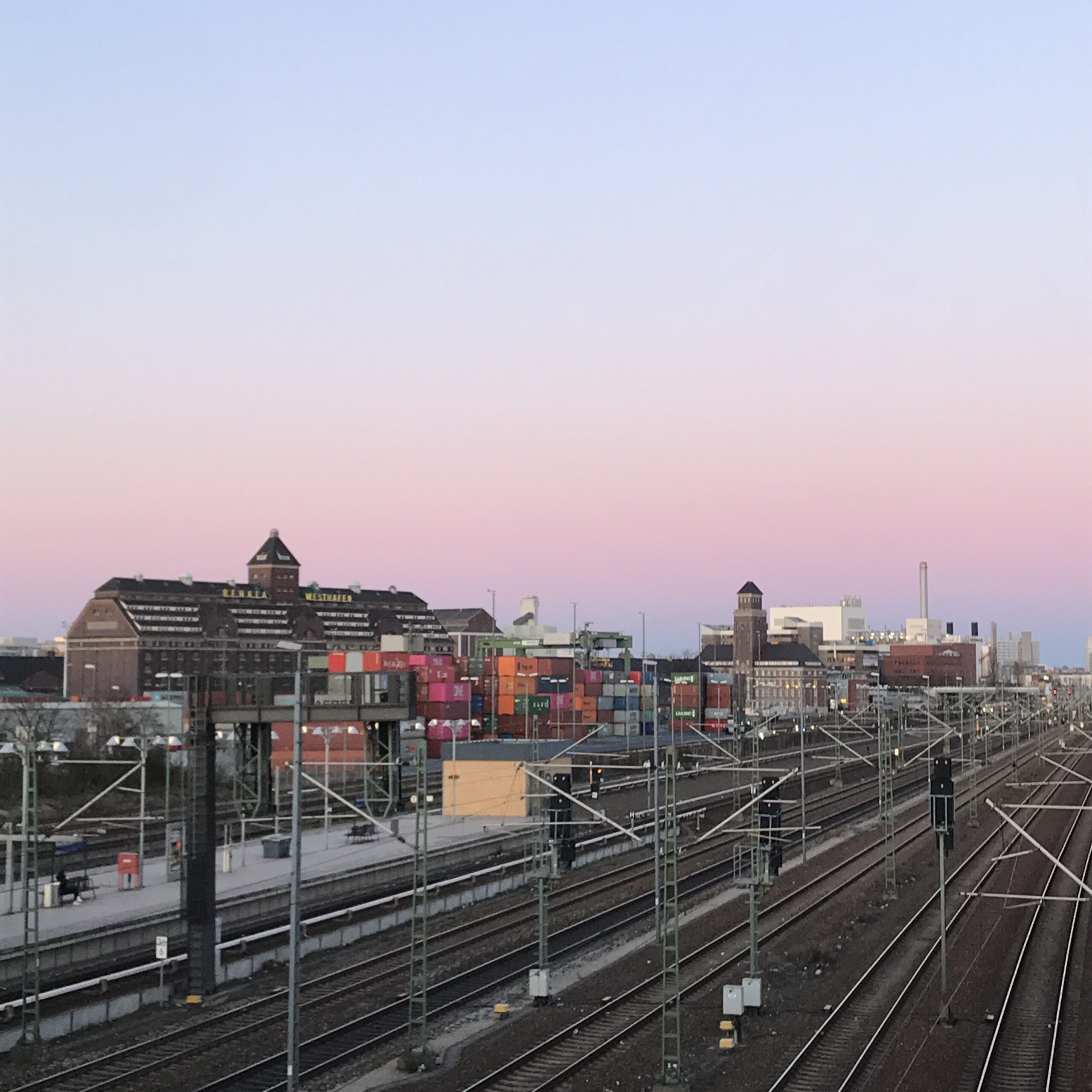 Welcome in Moabit Moabit Beusselbridge with view over Westharbor at Sunrise