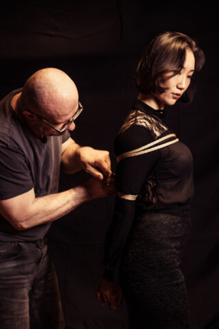 Photo_WS_Akane 3 Kinbaku Photomodel Akane in erotic black dress tied by Alexander MA